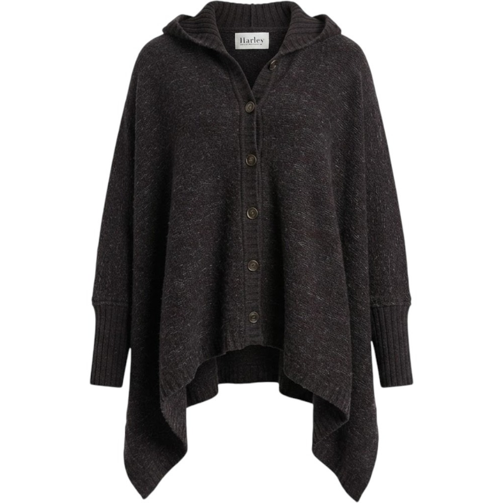 Harley of Scotland Cape Cardigan Shetland Wool Sweater Dark Gray One size